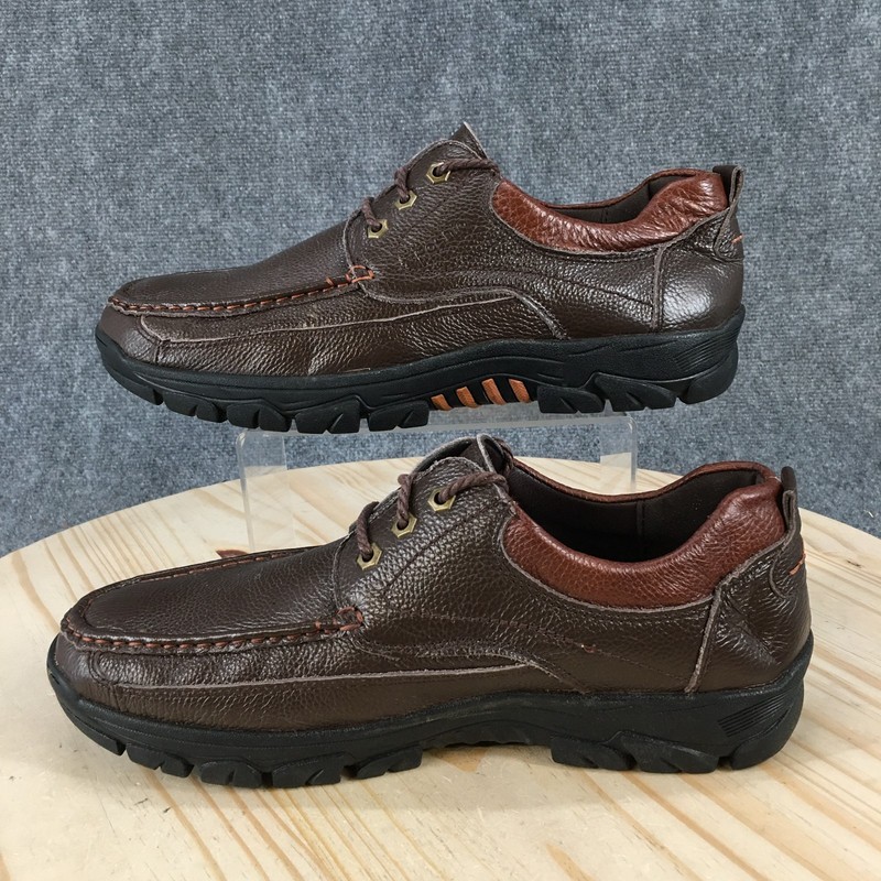 Tiestra Shoes Mens 45 Brown Casual Oxford Leather Lace Up Comfort Moc Toe Low gallery