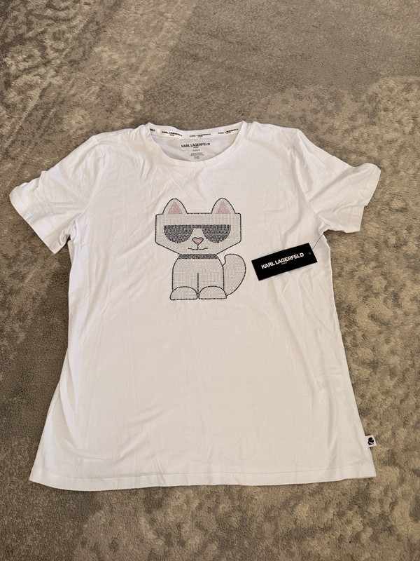 Karl Lagerfeld Embellished Cat Rhinestone Choupette T-Shirt Studded Size M NWT