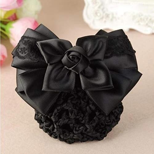 Women Hair Bun Cover Net Snood Hairnet Bowknot Decor Satin Bow Barrette Frenc... gallery