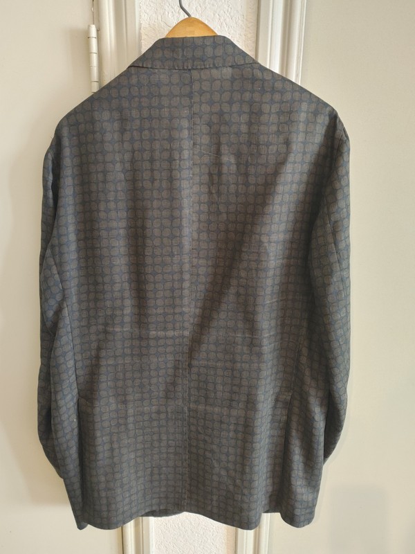 Mens Etro Unlined Linen Sports Jacket Size 44R Navy + Olive Printed Fabric gallery