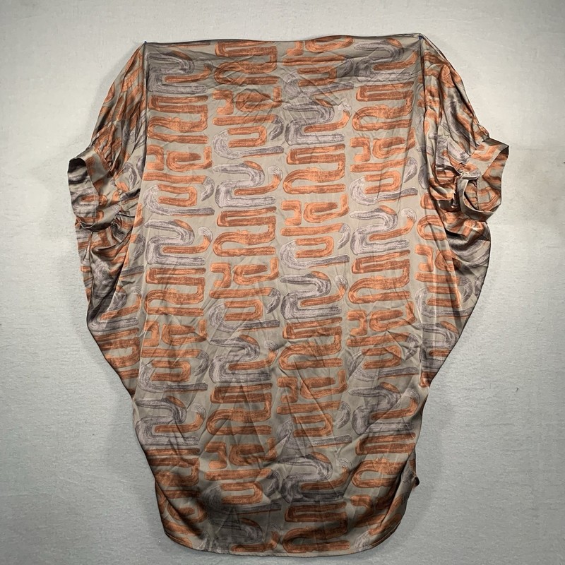 Entro S/M In the Past Satin Print Gray Orange Print Half Sleeve Mini Dress gallery