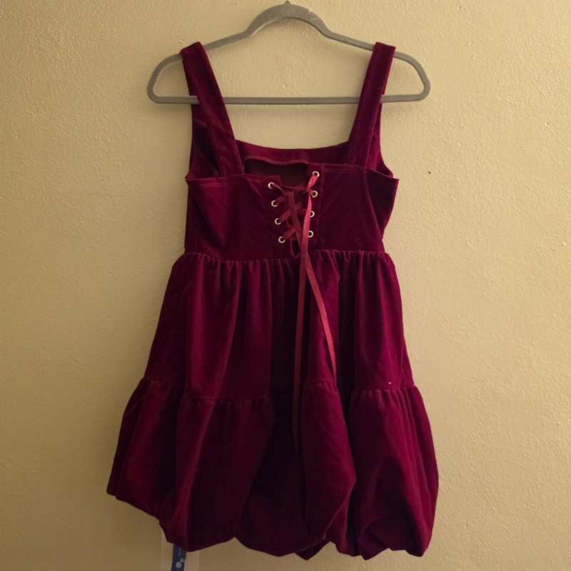 Cide NWT Small Red Velvet Square Neck Sleeveless Lace-Up Back Tiered Mini Dress gallery