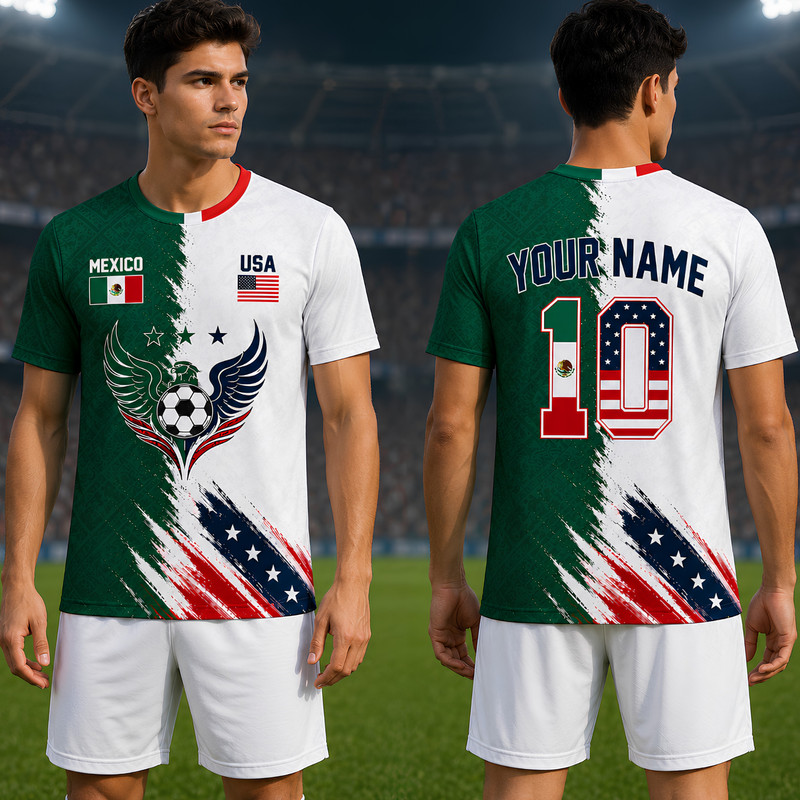 Mexico USA Soccer Jersey Mens Custom Name Number Aztec Mexican American (S-5XL)