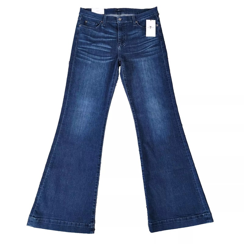 7 For All Mankind Dojo Women’s Jeans Flared Bootcut Wide Leg Stretch Blue