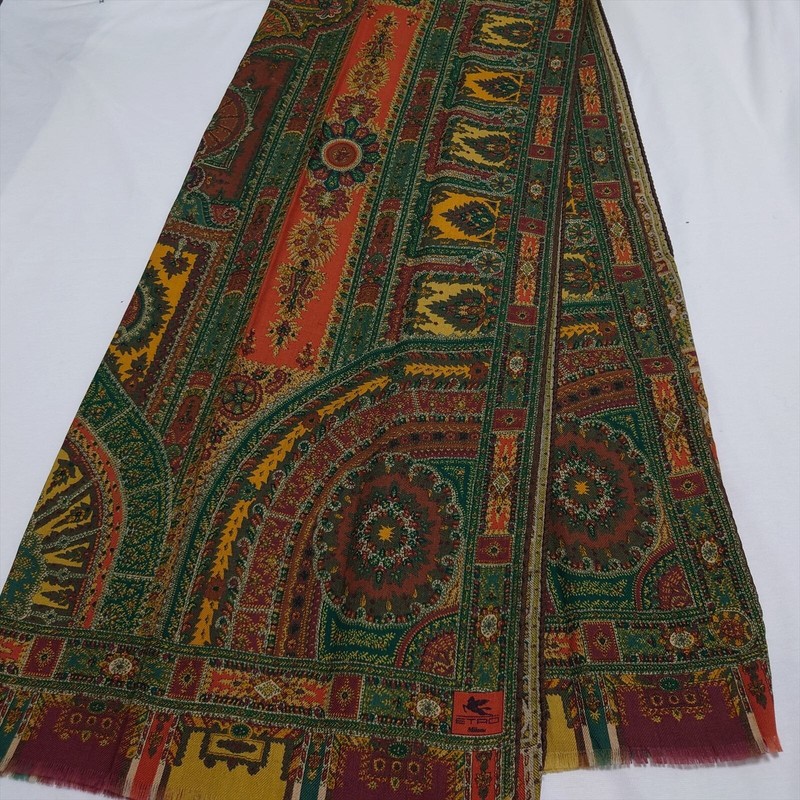 ETRO scarf shawl 160cm 62″ 60cm 23″ rectangle wool silk green