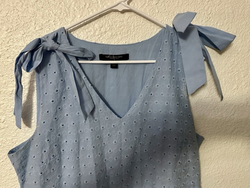 Marc New York Andrew Marc Blue Cotton Eyelet Sundress V-Neck Knee Length XL gallery