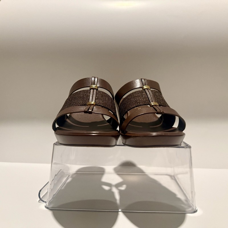Contesa Women’s Brown Leather Wedge Slide Sandals Slip-On Solid US 8 gallery