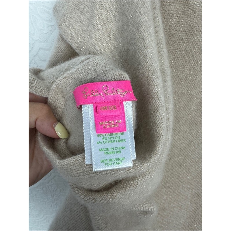 Lilly Pulitzer Cashmere Wrap Poncho Scarf Beige Cream Soft Sweater gallery
