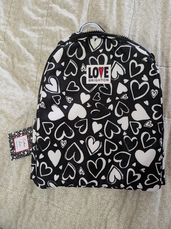 NWT Brighton Limited Edition ENDLESS LOVE Backpack Book Bag HEARTS Black & White