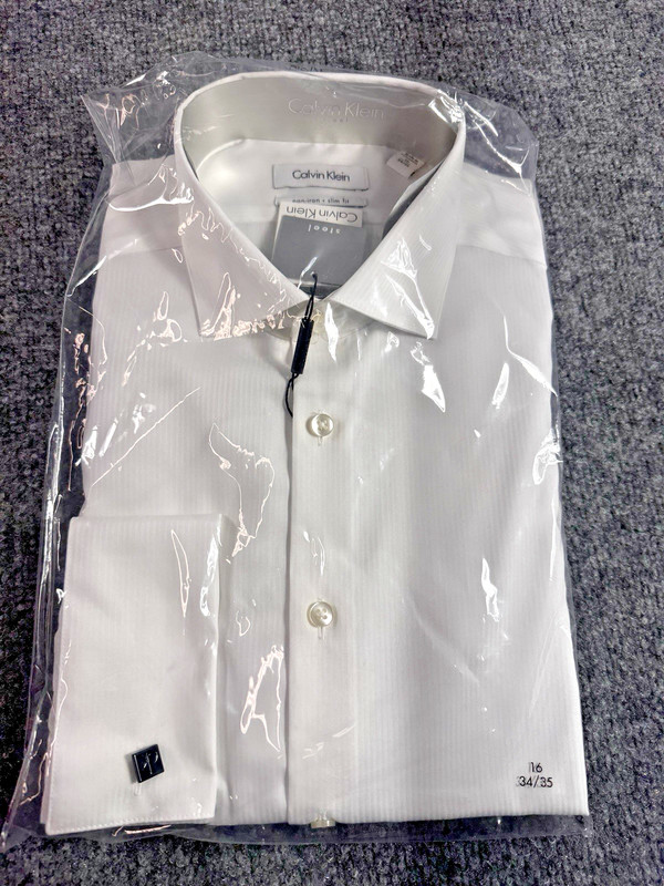 Calvin Klein French Cuff Men’s Shirt Size 16 34/35 White Slim Fit New Sealed