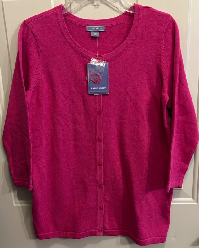 Laura Scott Cardigan Sweater Very Berry Pink Size XL New Fast Ship