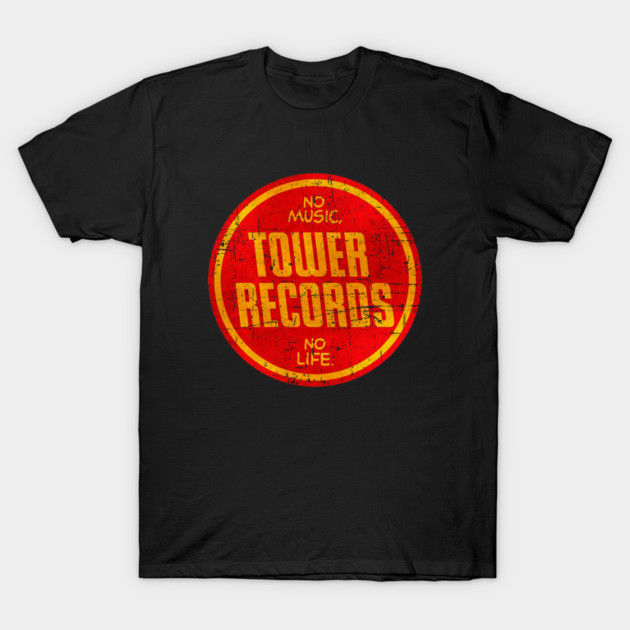 Retro Tower Records Style T-Shirt Vintage Vinyl Music Shop Graphic Crewneck Tee