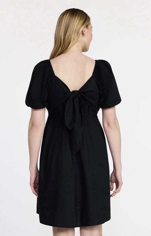 Women's Black Tie Back Mini Dress Puff Sleeves, size XL wedding Formal Bow Prepp gallery
