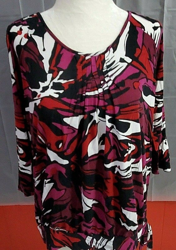 a.n.a. Women’s Size Large Colorful 3/4 Sleeve Boho/Peasant Top
