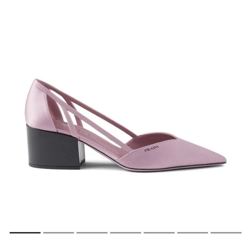 PRADA Satin Cut-Out Pointed Toe Block Heel Pumps Pink/Black Women’s EU 37.5