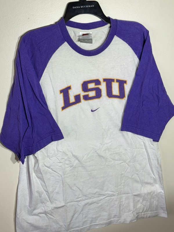 Y2K Nike LSU Tigers Purple Raglan Tee XL – Vintage 2000s College Sports Vibe gallery