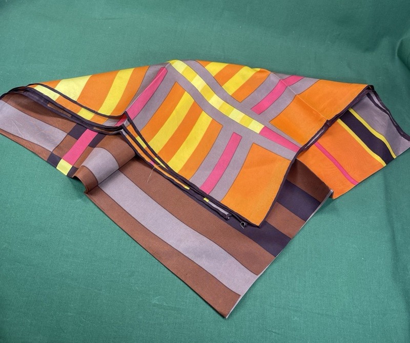 Vtg Square Scarf Block Colors Brown Yellow Orange Pink 30”x30”