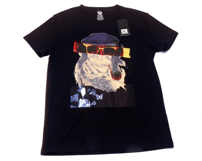 XRAY Graphic T-Shirt Monkey with Sunglasses, Pipe, Hat Men’s SM Navy Cotton