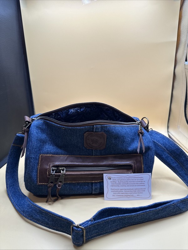N C Creations #4 Up Styled Original Denim And Leather Crossbody Purse