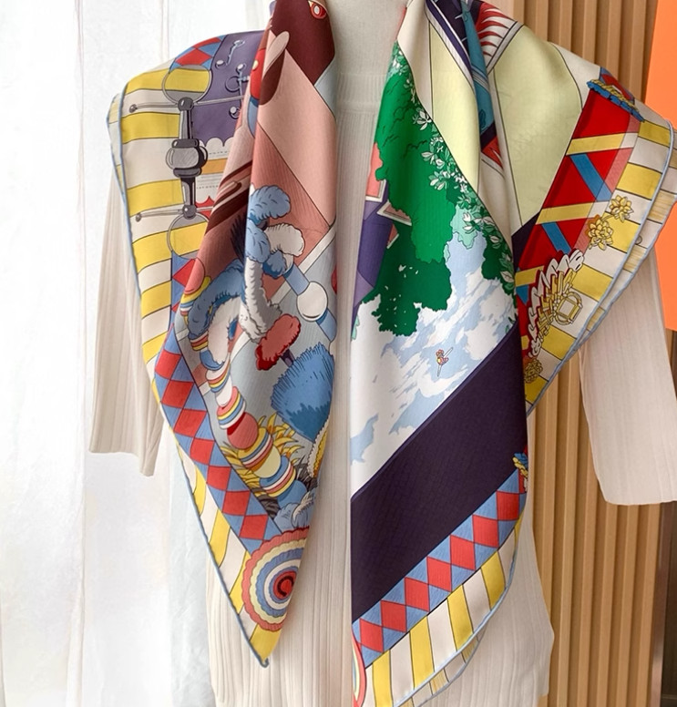 Pure 18 Momme Twill Silk Bandanna Scarf Wrap horse Print Square Shawl 35''new gallery