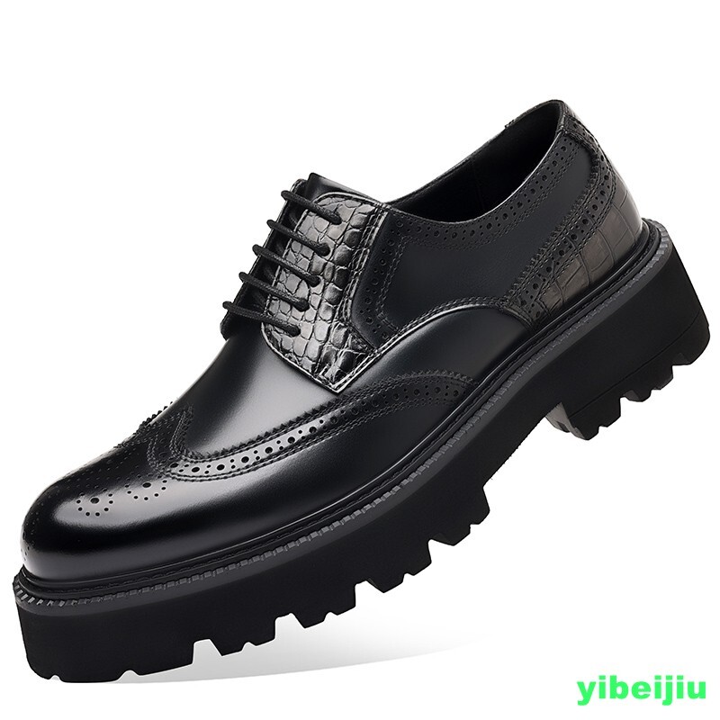 Mens Brogue Wing Tip Carved Dress Business Shoes Platform Thick Sole Vintage Man