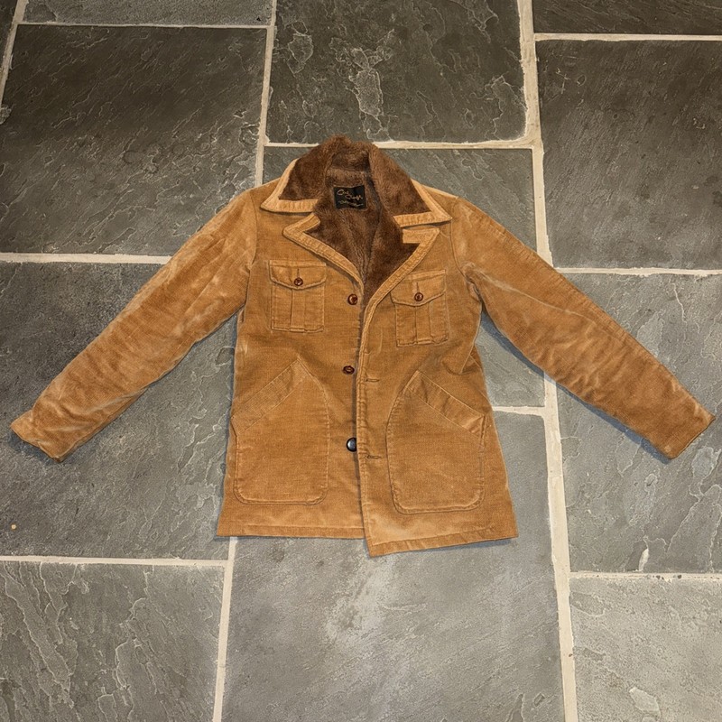 Vintage 70’s Cal Craft Brown Velvet & Faux Fur Lined Jacket Western Chore Coat M