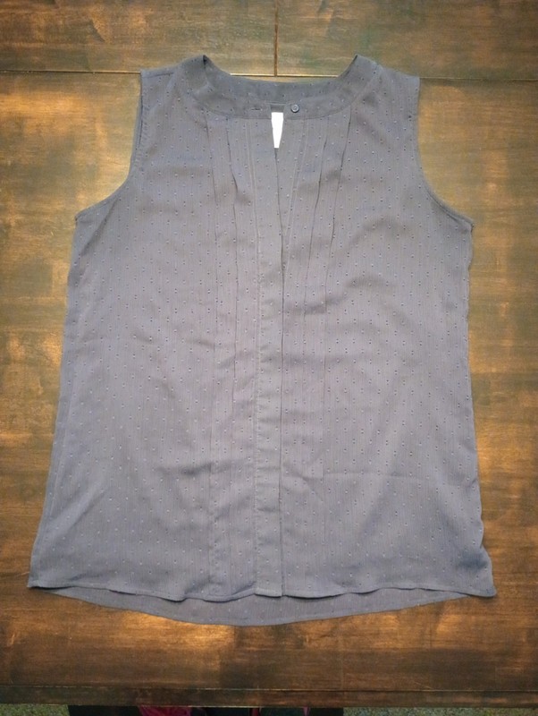Ann Taylor LOFT Top Womens Small Navy Blue Swiss Dot Button Front Pleated Blouse
