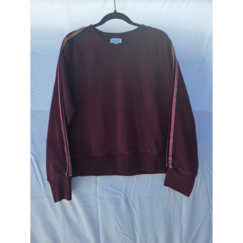 Evereve Burgundy Raglan Sweatshirt Multi Color Velvet Sleeve Stripe Maroon Large