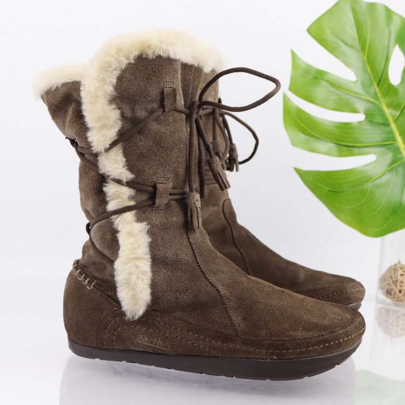 Kalso Earth Womens Mirrage Boot Size 7.6 Brown Suede Sherpa Negative Heel Mid gallery