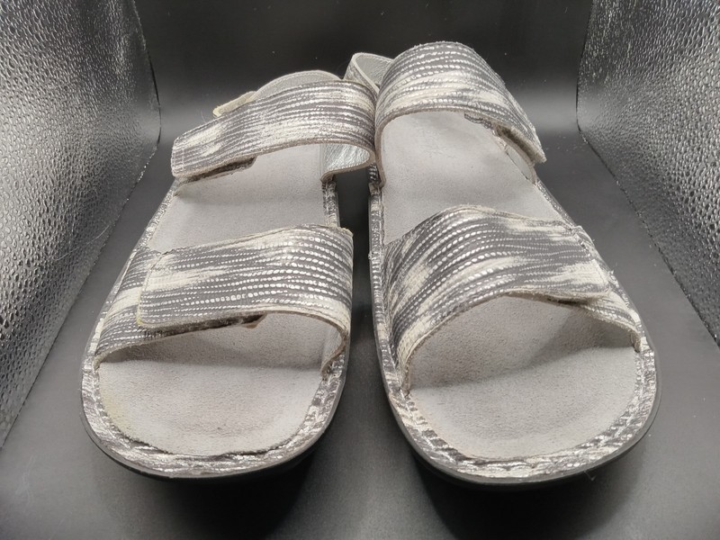 Sz 41 / 10 Alegria Verona Silver Black White Metallic Leather Comfort Sandals gallery