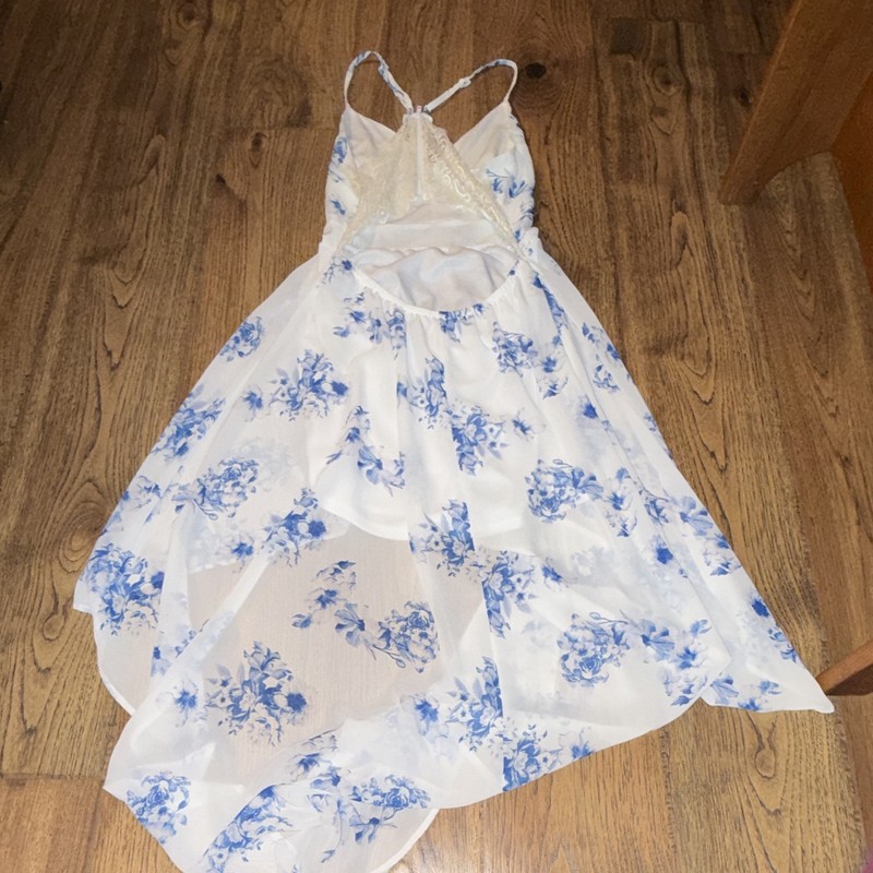 rue21 Women’s M White Blue Floral V-Neck Adjustable Strap Hi-Low Dress
