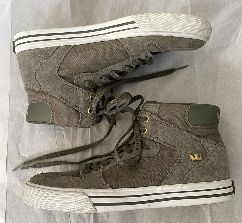 SUPRA Vaider HIGH-TOP Skate SNEAKERS Shoes Olive SUEDE and Canvas Size 8 1/2 EUC gallery