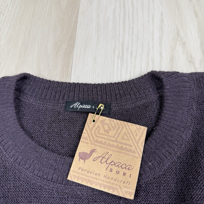 Alpaca Suri Crewneck Sweater Mens Size XL Purple Crewneck Pullover Knit NEW gallery