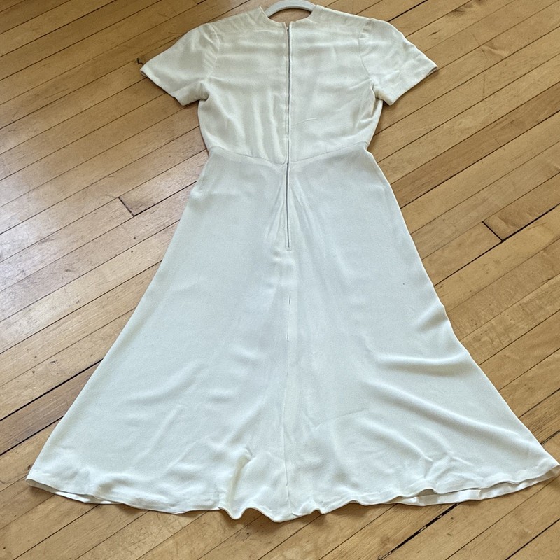 1940's Women's White Crepe A-Line Dress sz S V-Neck Short Sleeve Beaded AS IS gallery