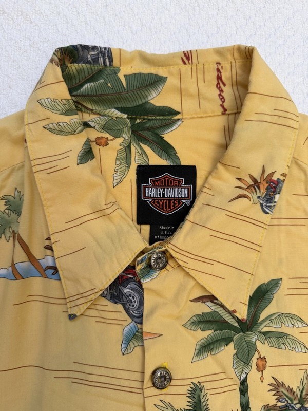 Harley Davidson Tori Richard Hawaiian Shirt Mens Yellow Motorcycle Print XL gallery