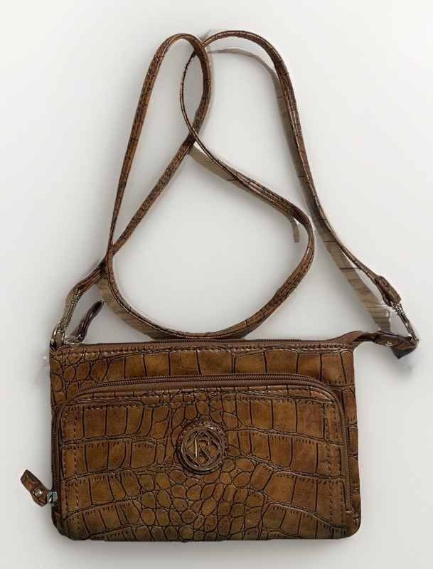 Relic By Fossil Crossbody Purse Brown Faux Leather Embossed Crocodile Bag