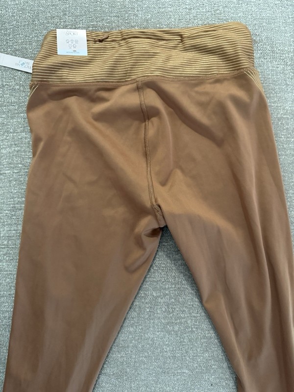 Victoria’s Secret Sport Brown/Gold Striped Yoga Leggings M Pull-On 27″ Inseam