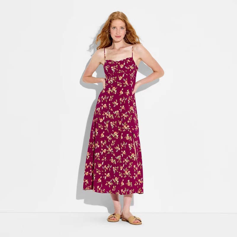 Women Maxi Slip Dress - Wild Fable Burgundy Floral L gallery