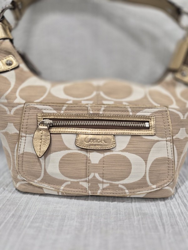Y2K Coach Penelope Signature Jacquard Satin Shoulder Bag White & Gold gallery