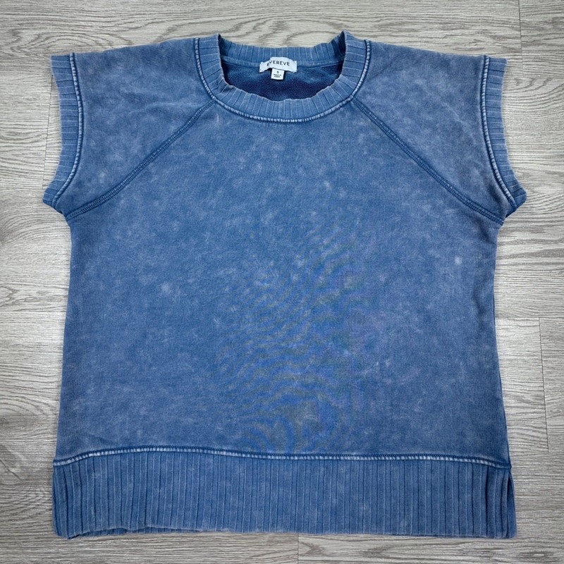 Evereve Women’s Sleeveless Sweatshirt Mineral Wash Blue Small Muscle Tee Ribbed
