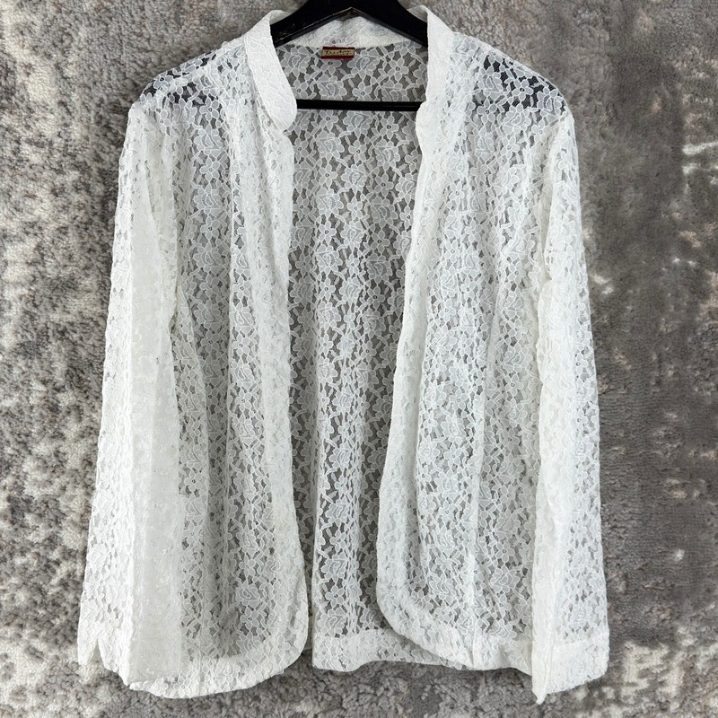 Tudor Court Size XL Floral Lace Sheer Open Front Cardigan Jacket White Womens