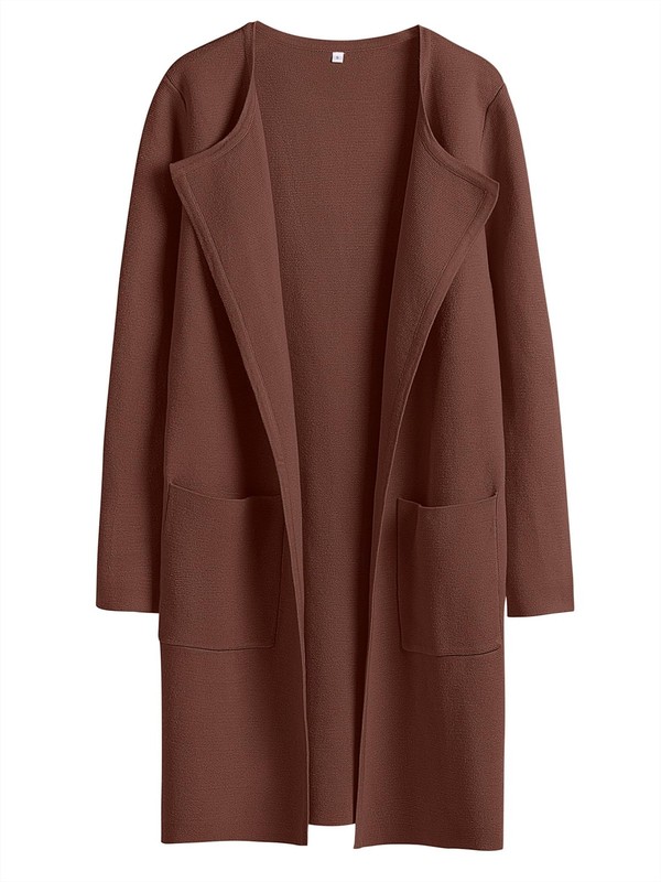Women’s Long OpenFront Knit Cardigan Coatigan Fall Casual Dressy Red/Brown XS