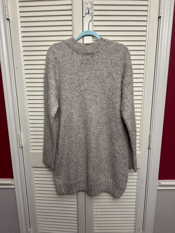 Topshop Cable Knit Crop Sweater Gray Large US 12 Acrylic 80 Wool 20 Heavy