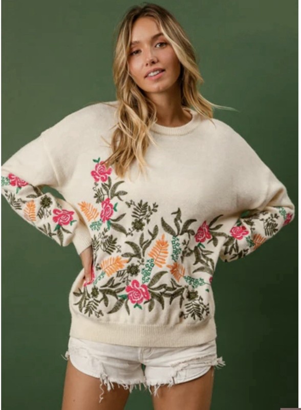 BiBi Floral Embroidered Sweater Small