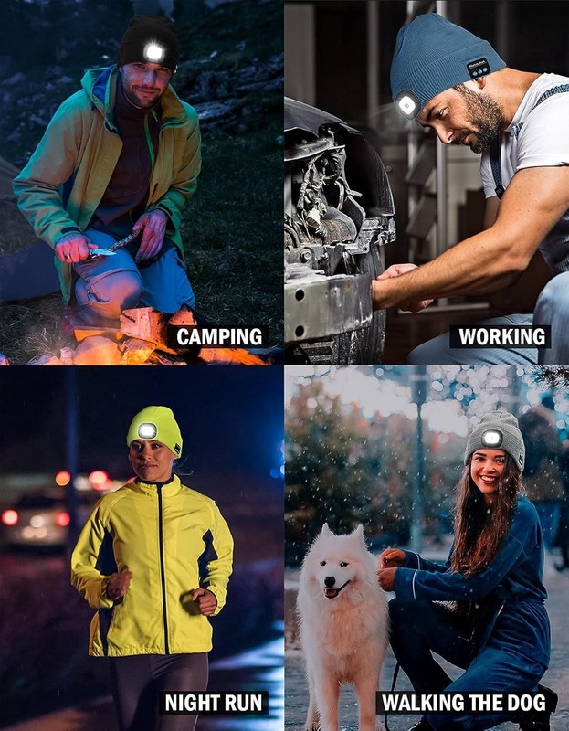 Gorro Bluetooth con luz, unisex, recargable por USB, 4 LED gallery