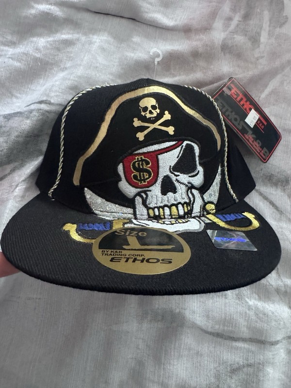 Flat Billed Pirate Baseball Hat Cap Embroidered One Size Large
