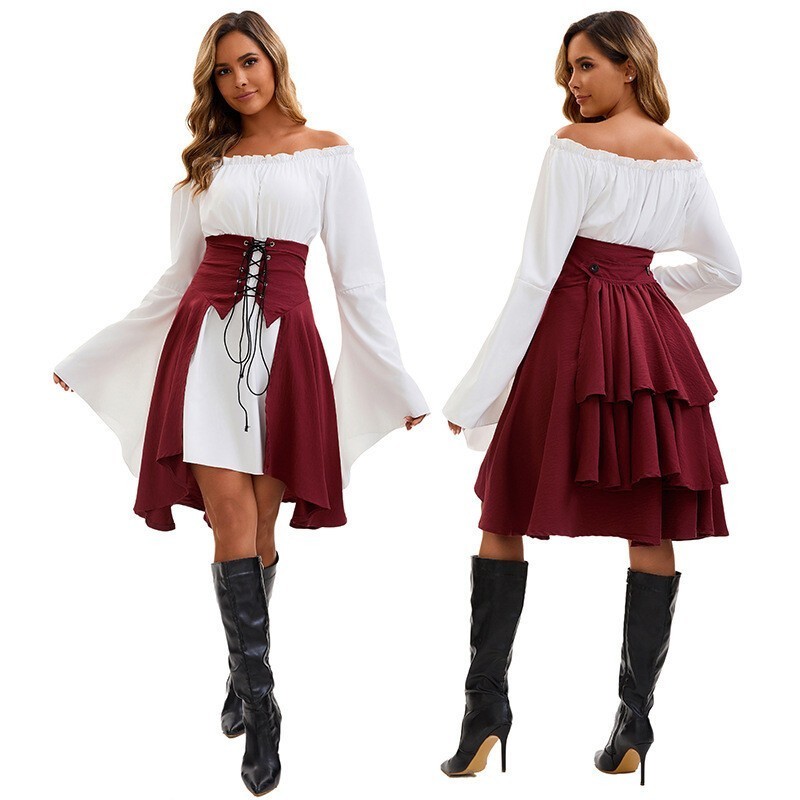 Womens Gothic Skirt Steampunk Ruffles Skirt Pirate Skirt Corset Waist Half Skirt gallery