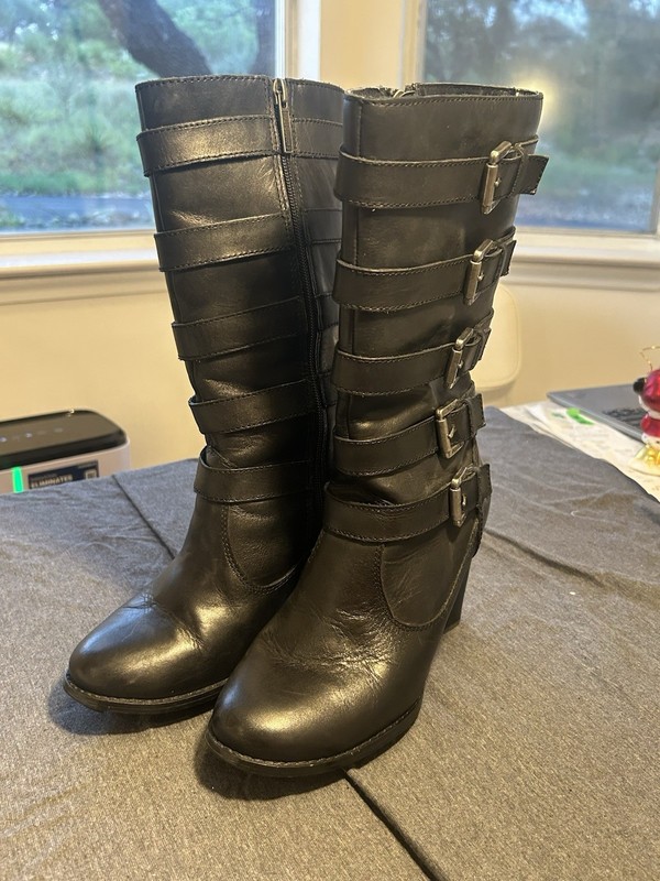 Harley-Davidson Womens Black Leather High Boots With Platform Heels Size 7.5 US