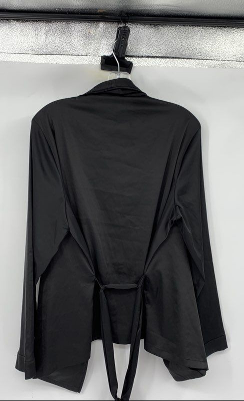 Savage X Fenty Womens Black Long Sleeve V-Neck Tie Waist Wrap Top Size 1X gallery