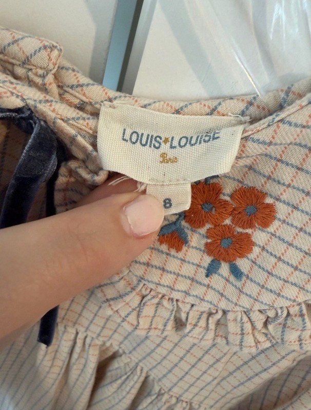 LOUIS LOUISE Girls 8 Beige Check Collared Long Sleeve A-Line Dress Bow gallery
